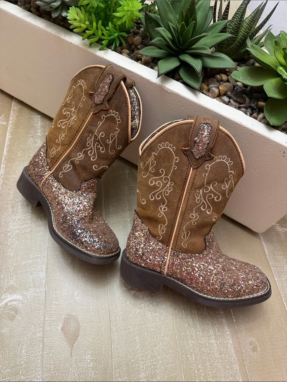 Girls Size 10 Shyanne Brown Glitter Cowgirl Boots